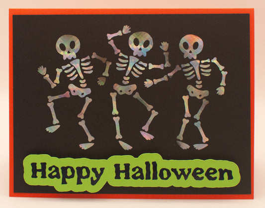 Happy Halloween Dancing Skeletons Card - Handmade Foil Card