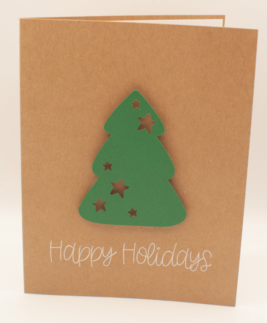 Holiday Card - "Happy Holidays" - Green Starry Tree