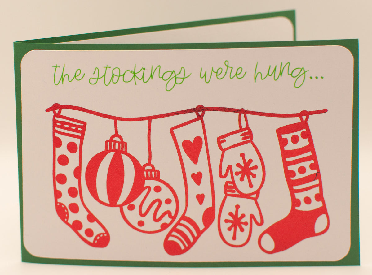 The Stockings Were Hung Christmas Card | Handmade Red Foil Holiday Card