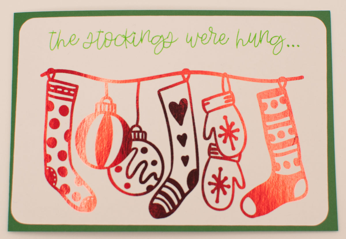 The Stockings Were Hung Christmas Card | Handmade Red Foil Holiday Card