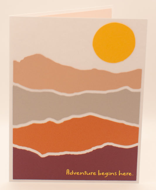 Adventure Begins Here Card | Handmade Gold Foil Adventure Greeting Card