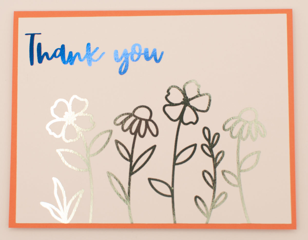 Thank You Floral Card | Handmade Blue & Mint Foil Thank You Card