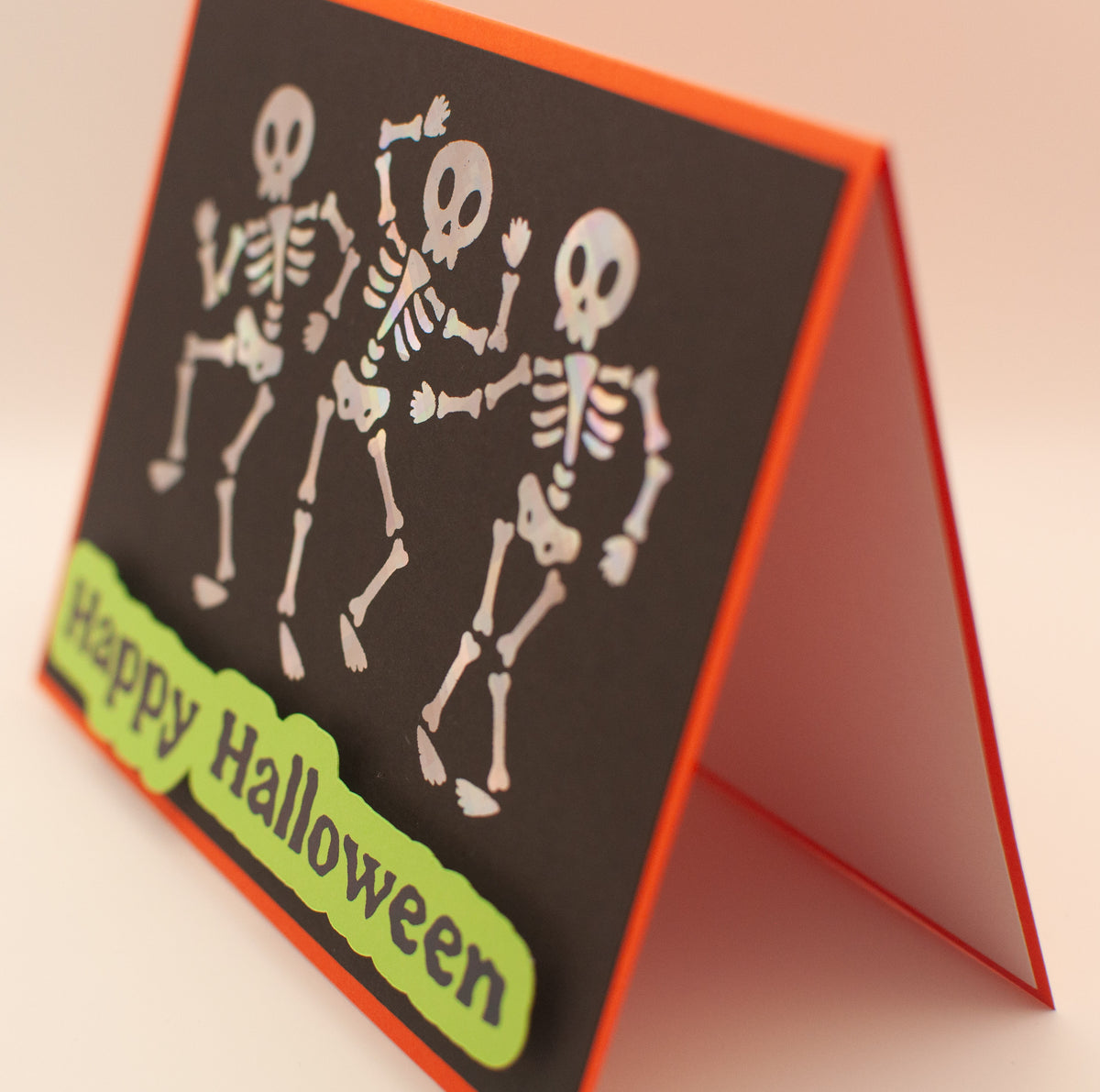 Happy Halloween Dancing Skeletons Card - Handmade Foil Card