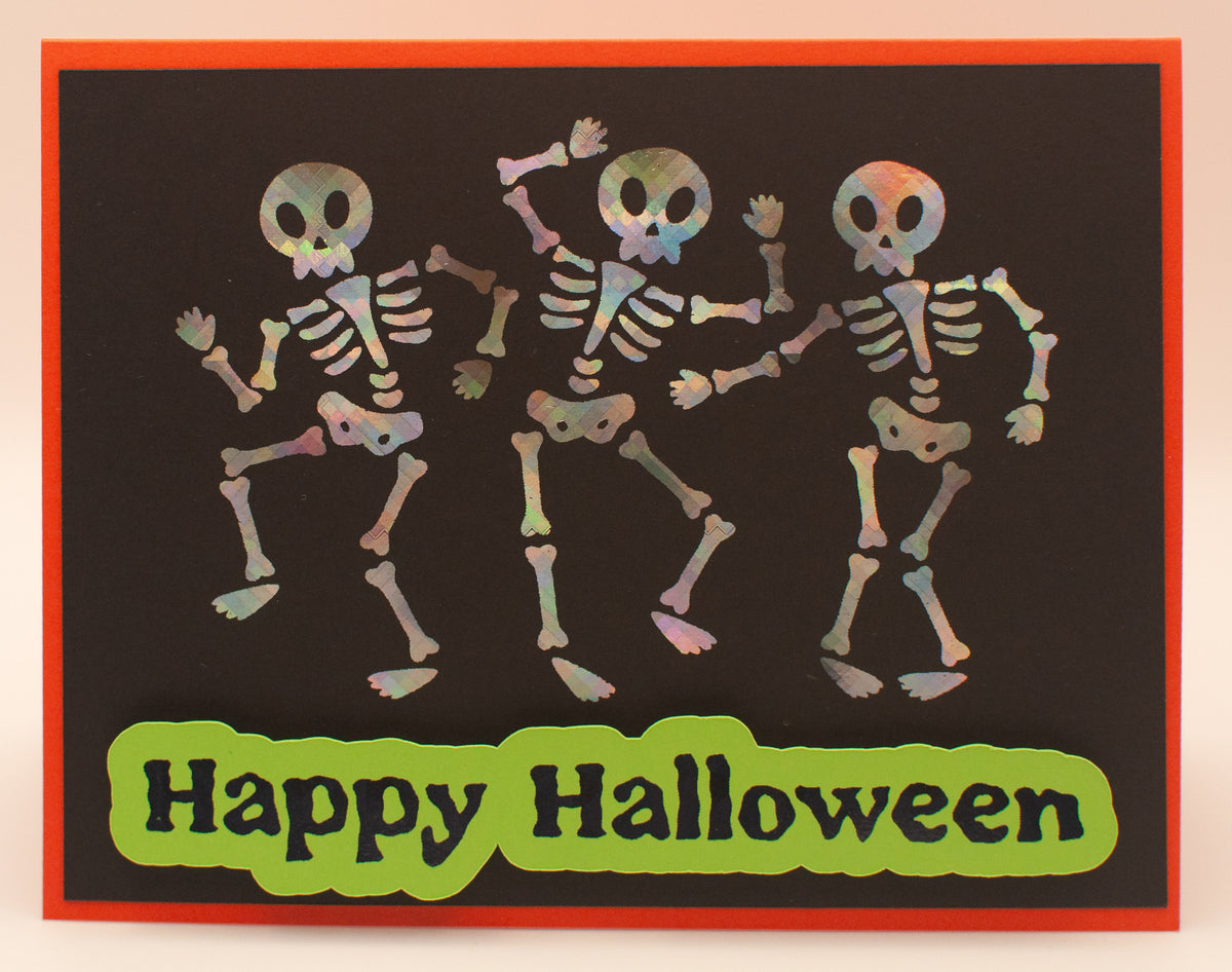 Happy Halloween Dancing Skeletons Card - Handmade Foil Card