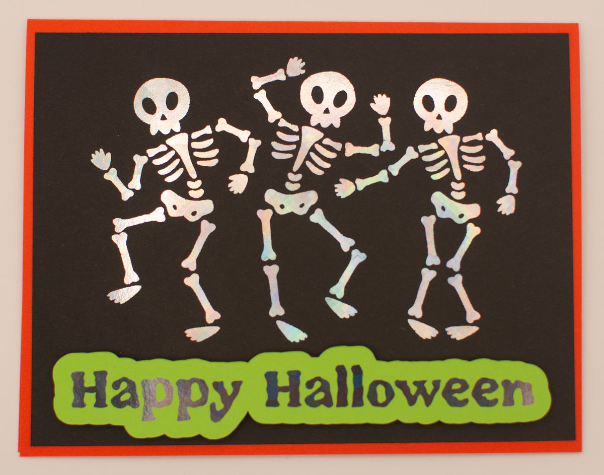 Happy Halloween Dancing Skeletons Card - Handmade Foil Card