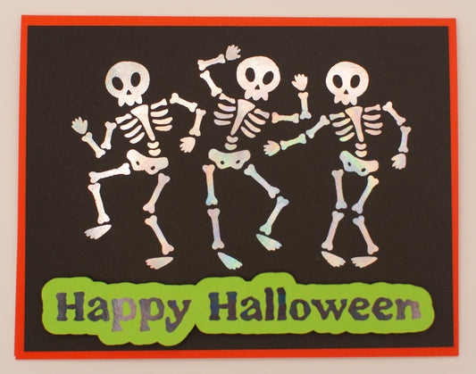 Happy Halloween Dancing Skeletons Card - Handmade Foil Card