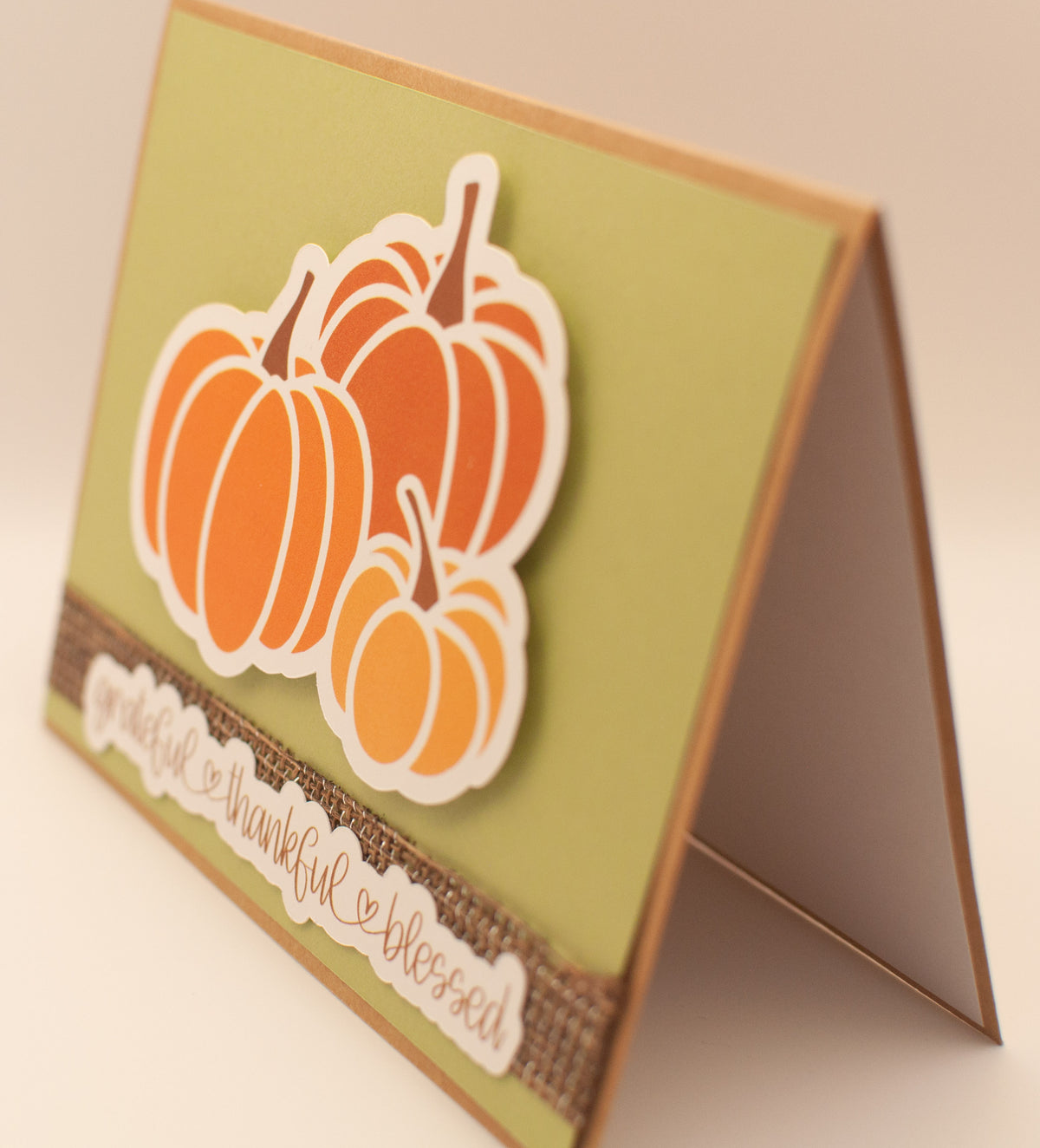 Grateful Thankful Blessed Card | Handmade Fall Pumpkin Greeting Card