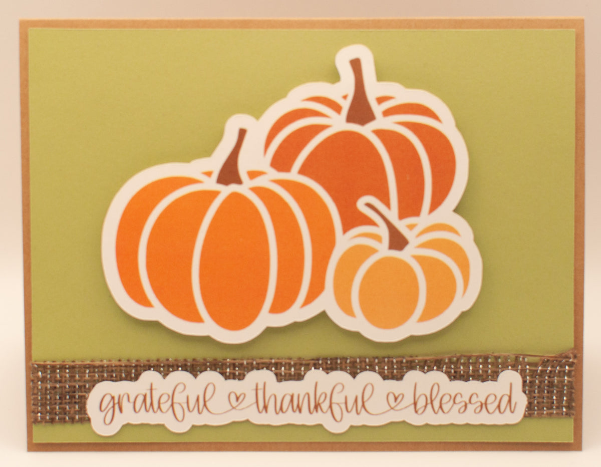 Grateful Thankful Blessed Card | Handmade Fall Pumpkin Greeting Card
