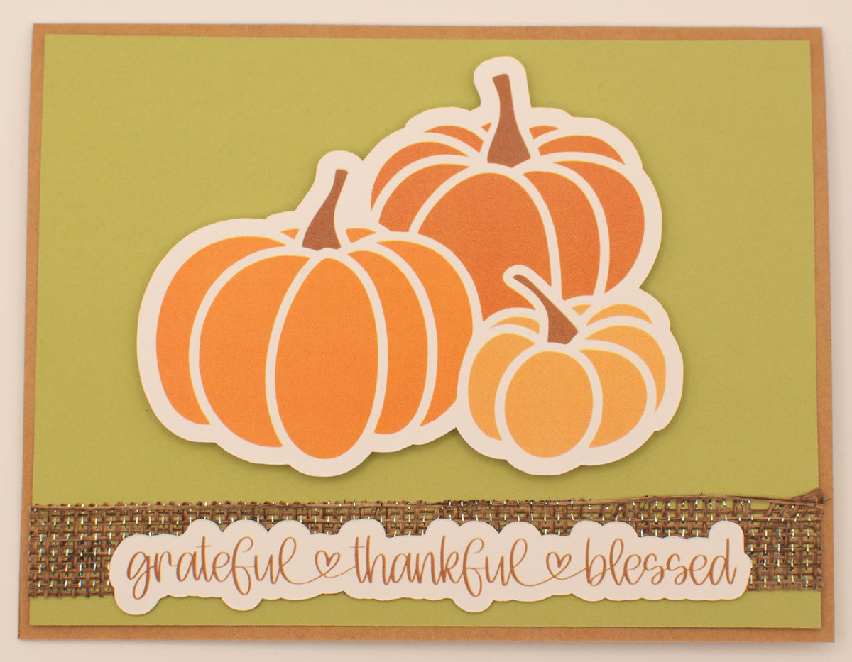 Grateful Thankful Blessed Card | Handmade Fall Pumpkin Greeting Card