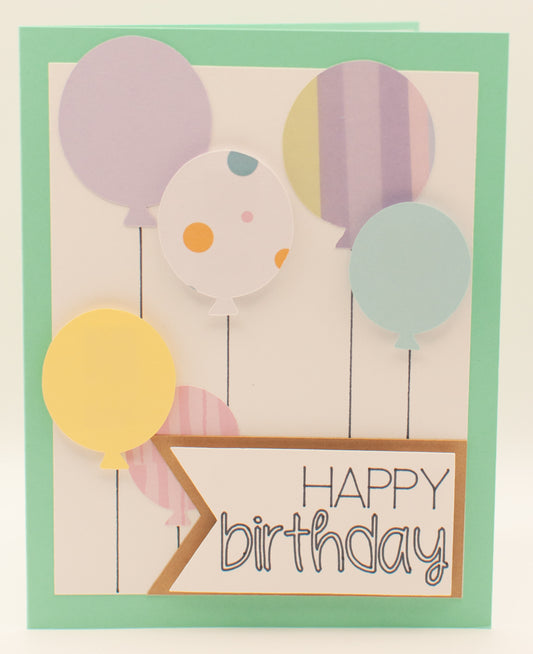 Birthday Card - "Happy Birthday" - Balloons (Pastel Colorway)