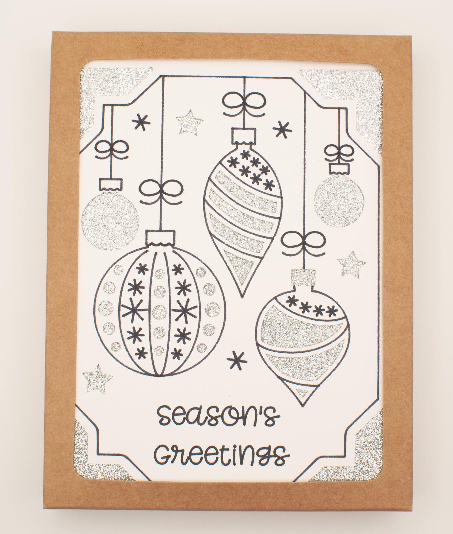 Handmade Holiday Card Pack - "Season's Greetings" - Glitter Ornaments (Set of 12 assorted colors)