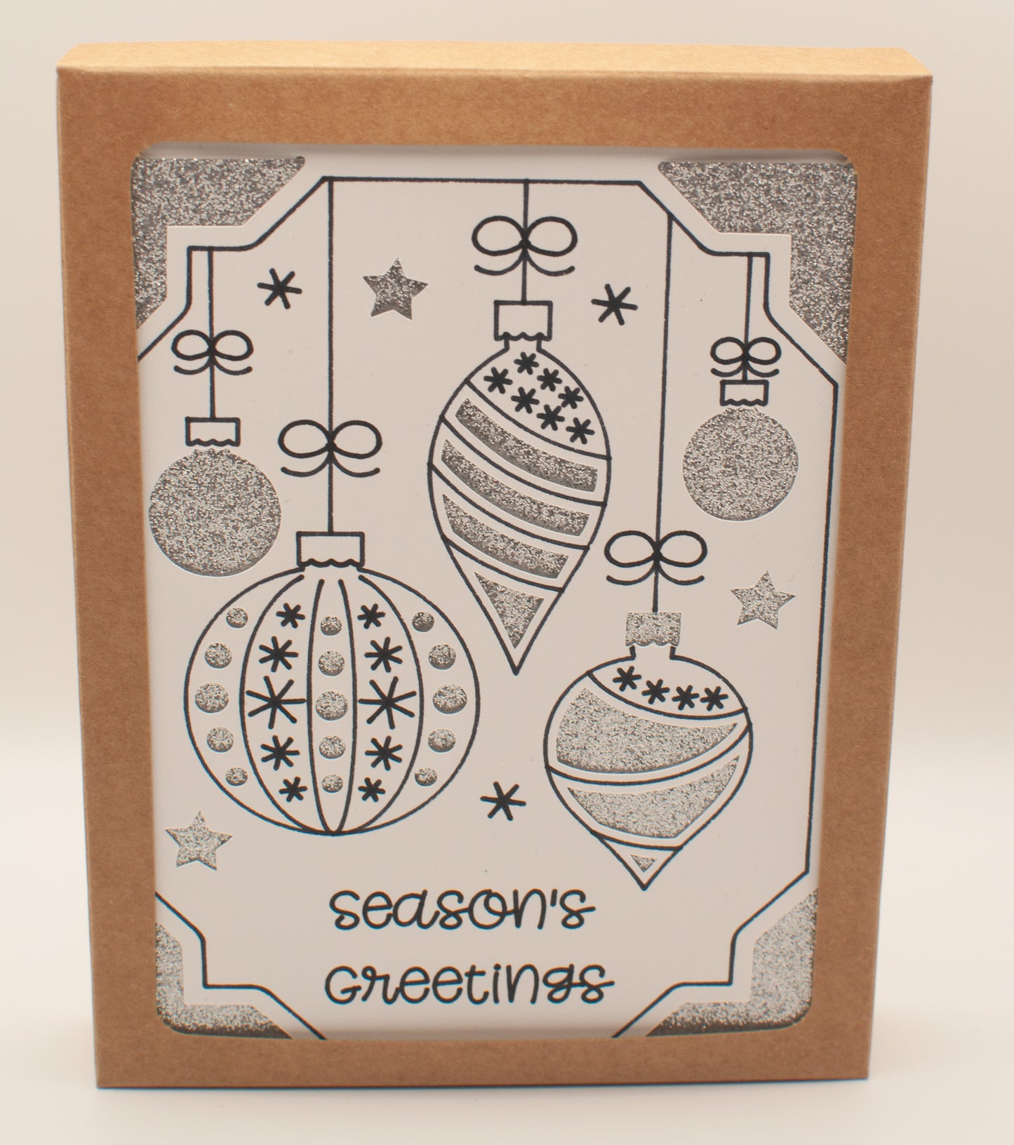 Handmade Holiday Card Pack - "Season's Greetings" - Glitter Ornaments (Set of 12 assorted colors)