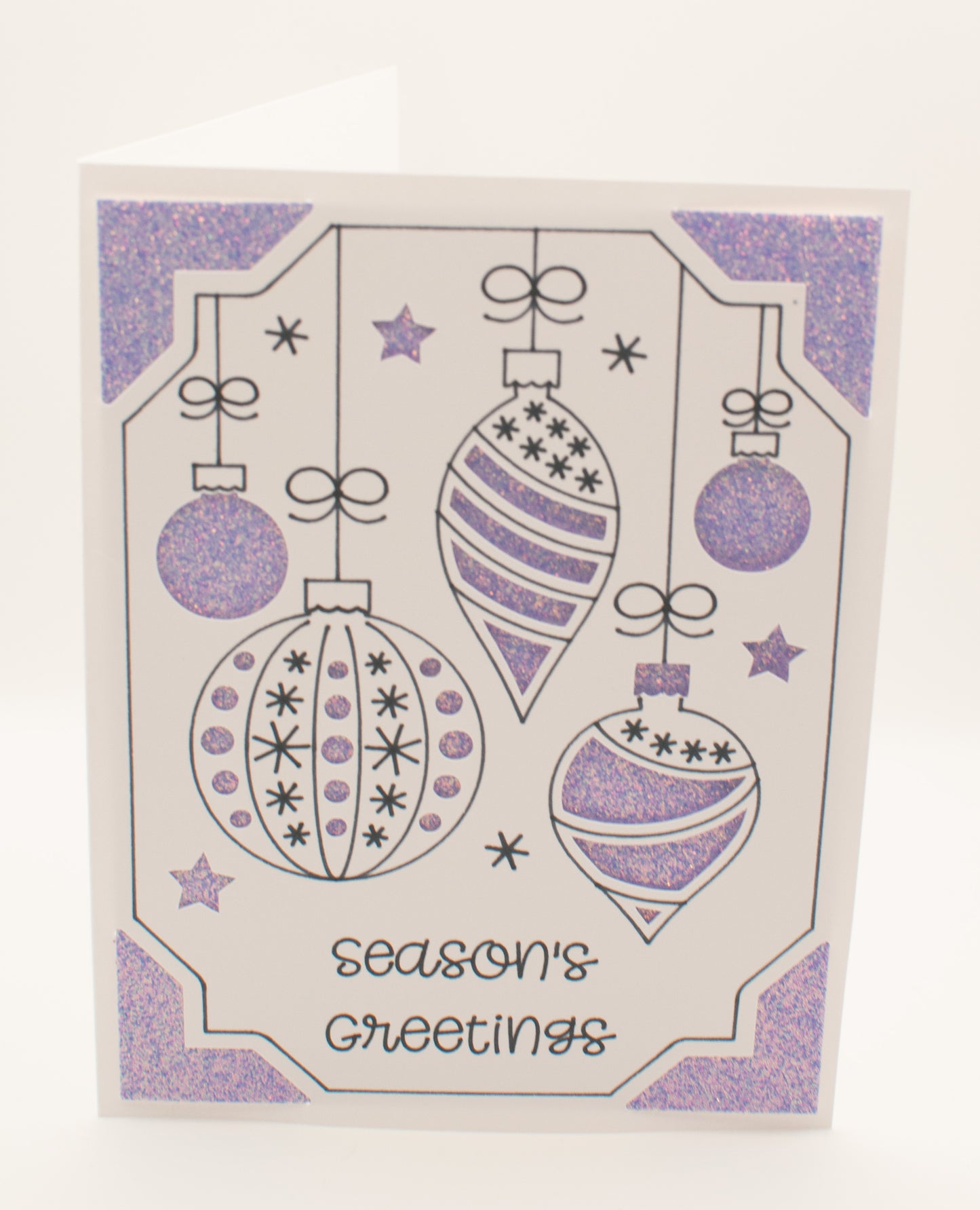 Handmade Holiday Card Pack - "Season's Greetings" - Glitter Ornaments (Set of 12 assorted colors)