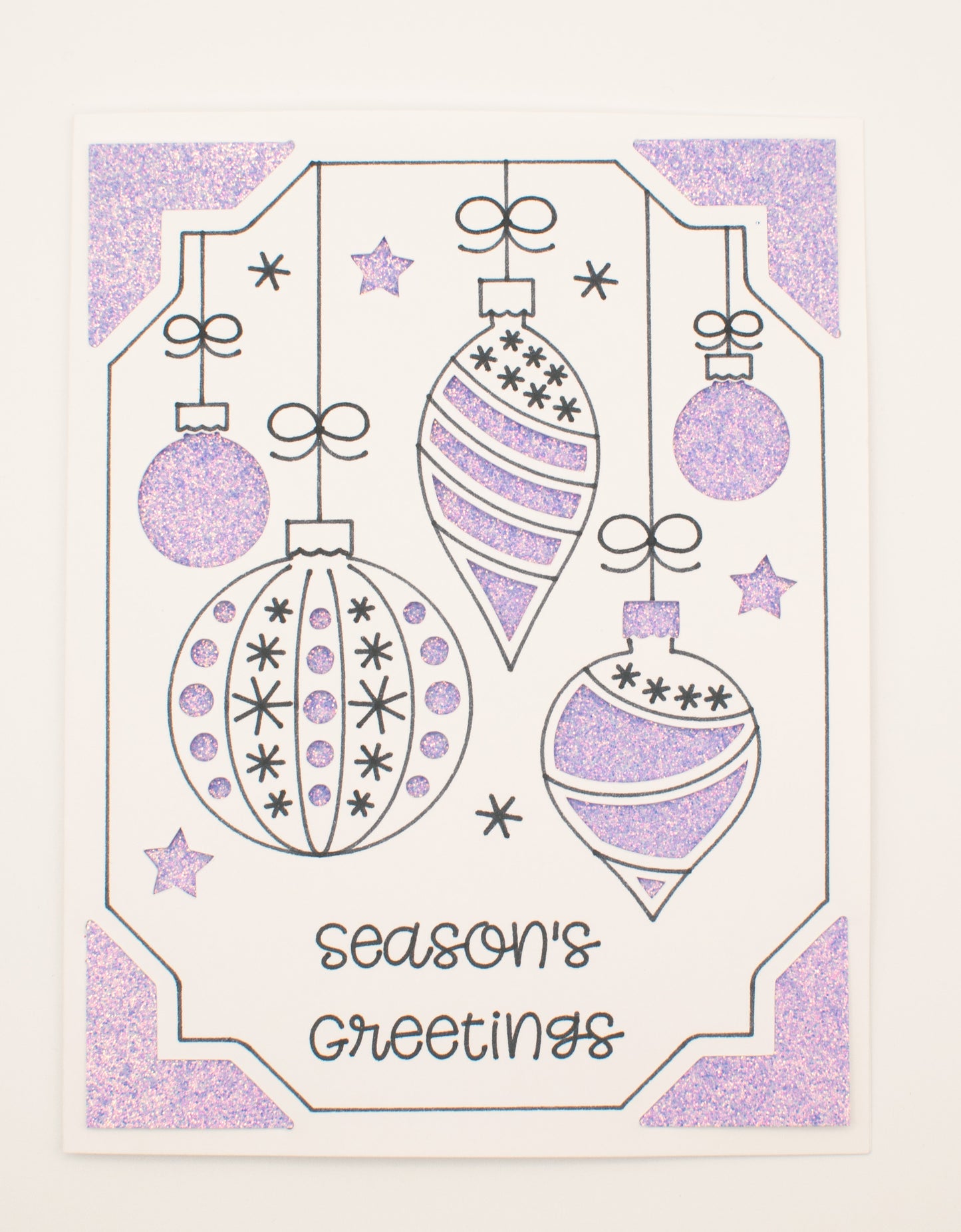 Handmade Holiday Card Pack - "Season's Greetings" - Glitter Ornaments (Set of 12 assorted colors)