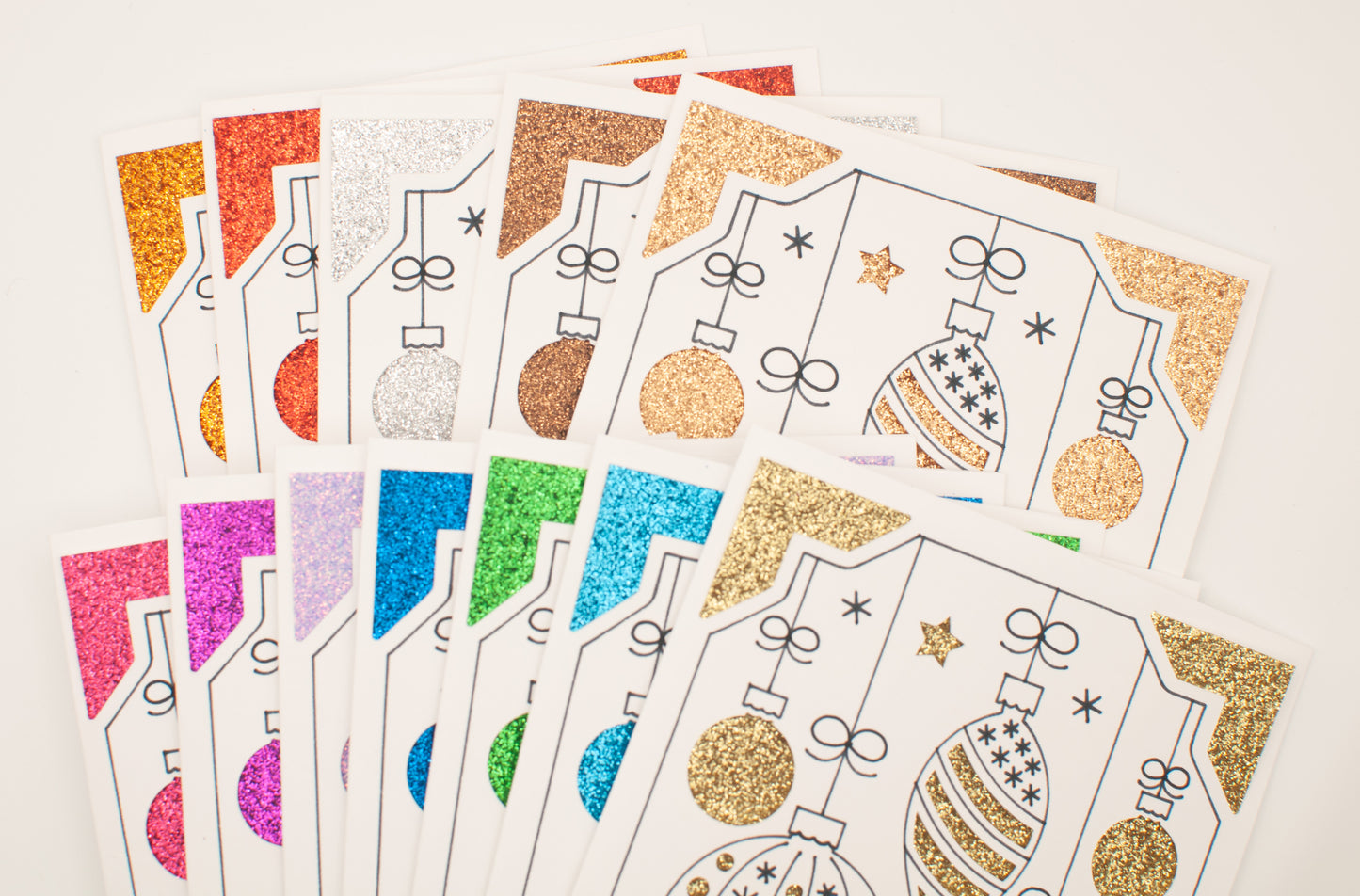 Handmade Holiday Card Pack - "Season's Greetings" - Glitter Ornaments (Set of 12 assorted colors)