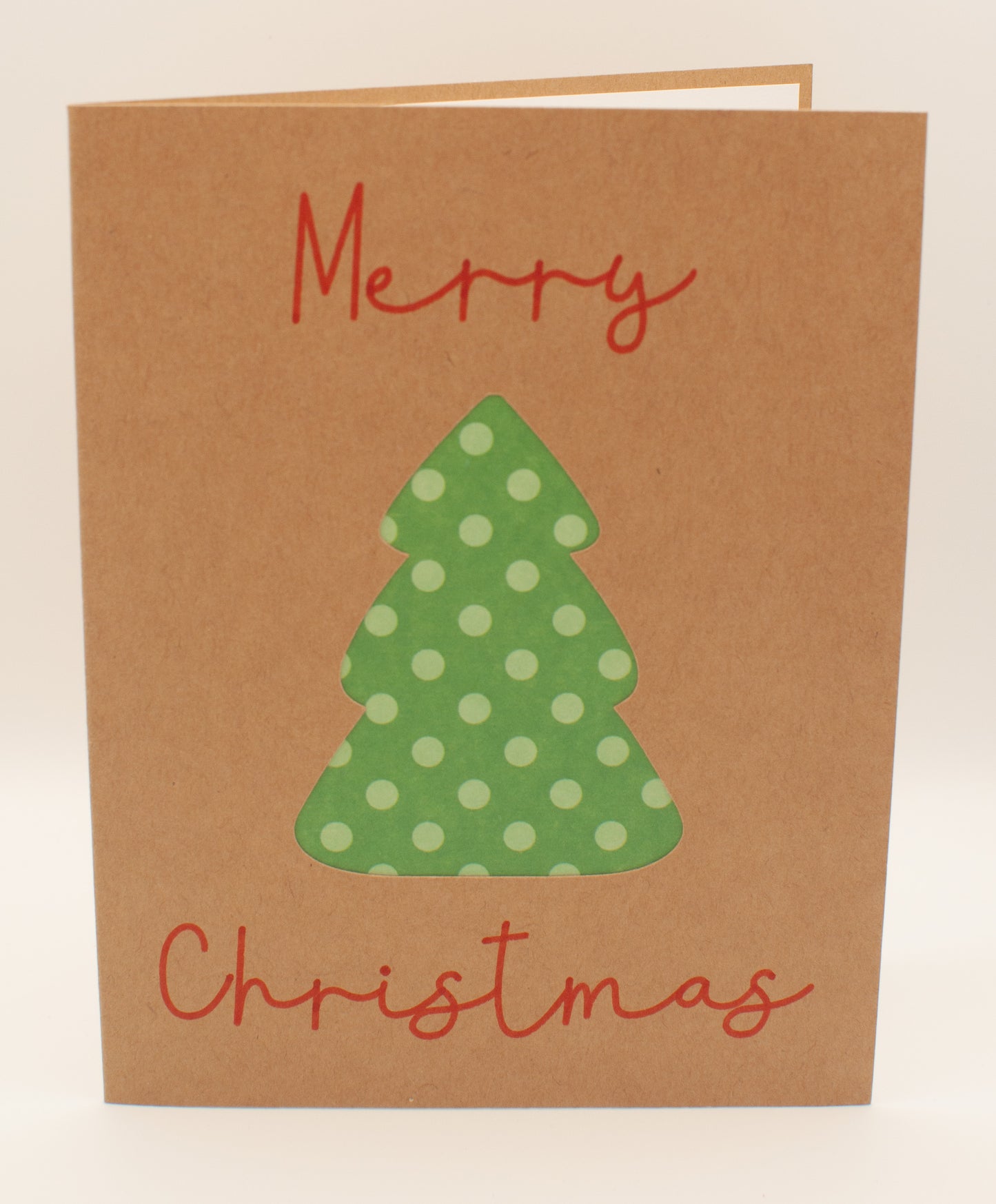 Holiday Card - "Merry Christmas" - Green Polka Dot Tree