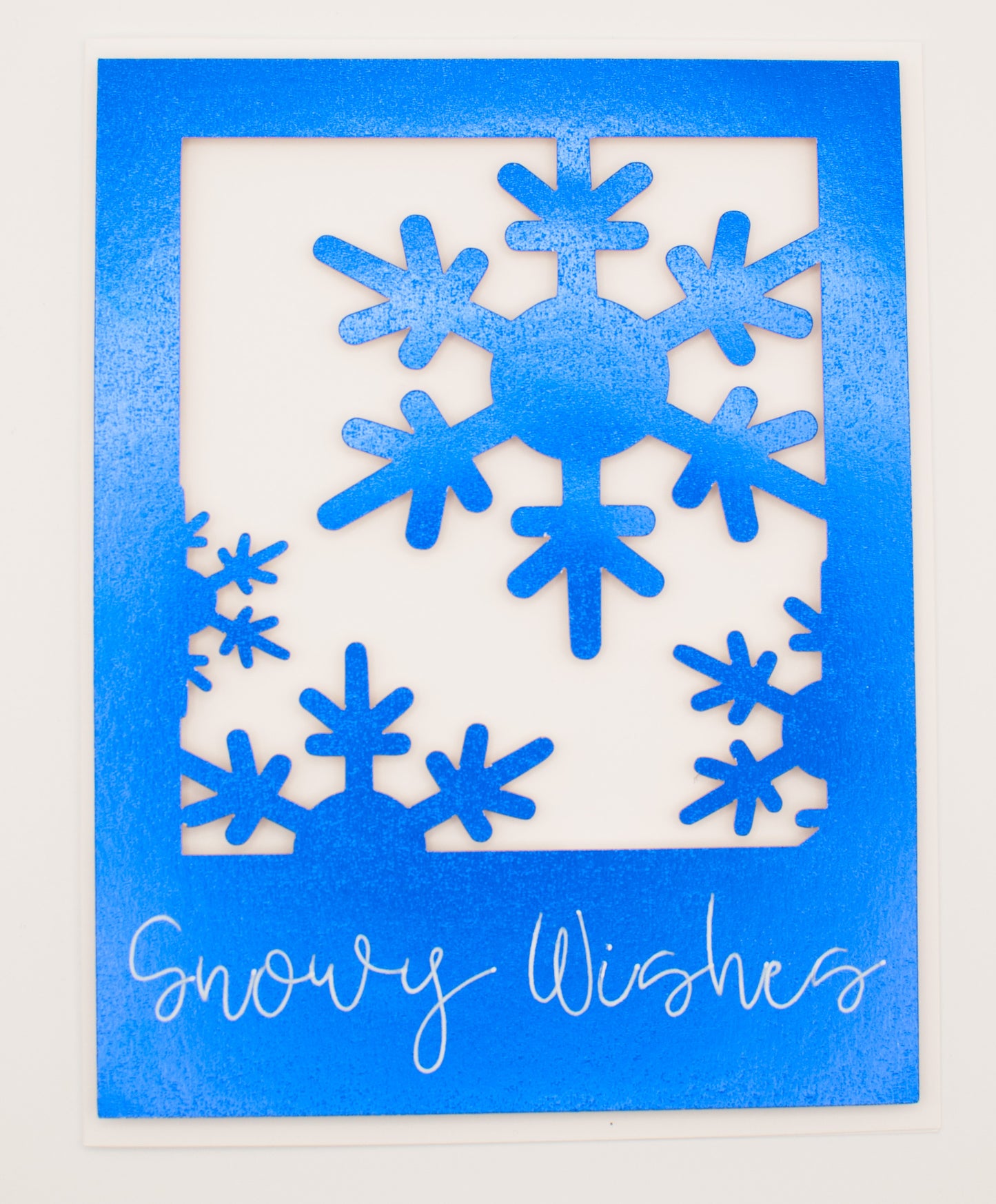 Holiday Card - "Snowy Wishes" - Blue Foil Snowflakes