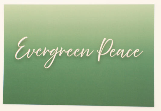 "Evergreen Peace" - Holiday Flat Card - Postcard-Style Christmas Card with Envelope