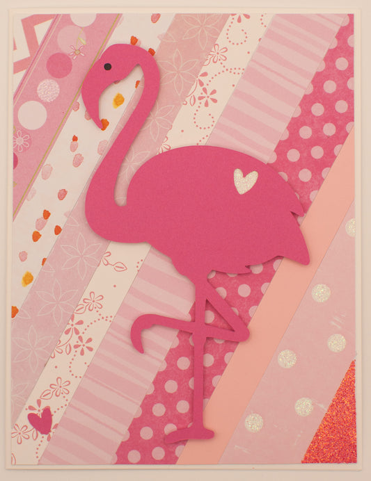 Handmade Card - "Friendly Flamingo" - Pink Flamingo Stripes